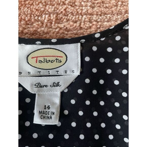 Talbots Woman's Polka Dot Pure Silk Ruffled Front Short Sleeve Size 14 Blouse - Picture 2 of 8